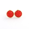 10mm round gold-plated stainless steel stud earrings with red crystal mineral cluster - Red (29)