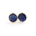 10mm round gold plated stainless steel stud earrings with blue mineral druzy stones - Blue Gold (30)