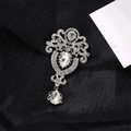 Vintage silver tiara crown brooch with sparkling pear-shaped rhinestones on black fabric - Silver Luxury Palace Style