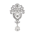 Elegant silver crown brooch with shimmering crystals and pear-shaped rhinestones - Silver Transparent Style (11147)