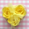 Gift box with three yellow heart-shaped soap roses and a matching ribbon bow - Yellow