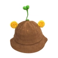 Brown corduroy kids sun hat with cute plant sprout and round ear design details - Adult 57-58cm / Coffee (Sprout)