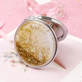 Portable folding makeup mirror with sparkling golden quicksand and silver metal frame - Round / Gold Quicksand