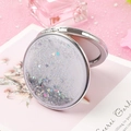 Portable round quicksand makeup mirror with purple glitter and silver sequins finish - Round / Silver Quicksand