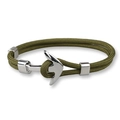 Detailed macro shot of olive green woven rope bracelet with a silver anchor clasp - Olive Green