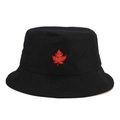 Black canvas bucket hat featuring vibrant maple leaf embroidery with a wide sun-shading brim - Leaf Black