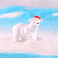 Polar bear figurine with red Santa hat in a winter micro landscape setting - Large Polar Bear with Red Hat