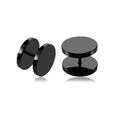 Gros plan de boucles d'oreilles haltères noires pour hommes au design de disque poli - Pièce Unique / 10mm / Noir