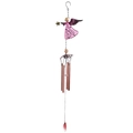 Detalle de carillón de ángel rosa de metal con pintura en vidrio, campanas y tubos de cobre - Ángel Rosa (Tubos de Campana de Viento)