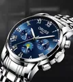 Macro shot of ORUSS blue dial watch featuring Roman numerals and silver steel strap - Silver Steel Blue Dial No Calendar