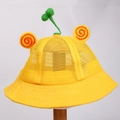 Kids breathable yellow sun hat with green sprout detail and orange spiral ears - Adult 57-58cm / Mesh Yellow (Sprout)