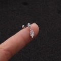 Macro detail of screw stud earring with leaf pendant and cubic zirconia in silver tone - Silver Leaf Style (Silver 2#)