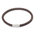Deep brown braided leather bracelet for men featuring a polished silver magnetic clasp - Coffee