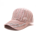 Berretto da baseball in maglia rosa con strass e design traforato traspirante a uncinetto - Taglia unica / Rosa