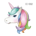 Colorful unicorn tattoo sticker for kids with rainbow mane and pink horn, style CC-002 - Rainbow Mane Unicorn (CC-002)