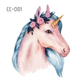 Watercolor unicorn temporary tattoo sticker for kids in pink and blue unicorn design - Pink Unicorn (CC-001)