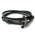 Dunkelgrünes geflochtenes Lederarmband für Herren mit schwarzem nautischem Ankerverschluss - Grün