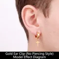 Gold non-pierced cross earring clip made of durable titanium steel for a punk look - Ear Clip (Non-pierced) / Gold