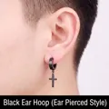 Pendientes de aro en acero inoxidable negro con cruz para un estilo punk de tendencia - Hebilla de oreja (Perforada) / Negro