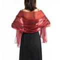 Back view of a sheer red formal shawl draped elegantly over a black evening dress - Wine Red