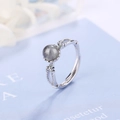 Pink strawberry quartz silver ring with hollow wave design and natural crystal stone - Adjustable Open / Grey Moonstone