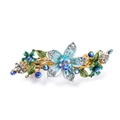 Elegant gold hair clip with blue floral enamel patterns and sparkling rhinestones - Blue/Painted Five-petal Flower
