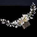 Pettine per capelli da sposa fatto a mano con filo dorato, perle bianche e cristalli brillanti - Oro