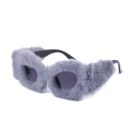 Chic cat eye sunglasses with gray faux fur trim and dark smoke lenses for women - Light Gray