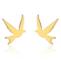 Dettaglio di orecchini a lobo a forma di rondine dorata con silhouette minimalista - Oro