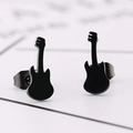 Minimalist black stainless steel guitar shaped stud earrings for women in a stylish design - Black