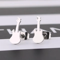 Minimalist guitar shaped stainless steel stud earrings with matte silver metallic finish - Silver
