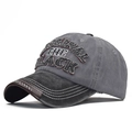 Vintage washed cotton baseball cap in dark grey and black with BLACK letter embroidery - Adjustable / Black and Grey