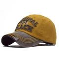 Vintage mustard yellow and grey washed denim baseball cap with BLACK embroidery - Adjustable / Coffee and Yellow