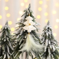 Addobbo per albero di Natale avorio con stella dorata e nappa di piume su ramo innevato - Ciondolo Albero di Natale Dorato con Piume