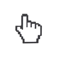 Classic pixelated hand cursor enamel pin in black and white minimalist retro design - Click Gesture