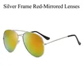 Aviator sunglasses with silver metal frame and red-orange gradient mercury lenses - D06 Y-1 / Silver Frame Red Mirror Lens