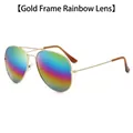 Classic gold frame aviator sunglasses with vibrant rainbow mirrored colored lenses - D06 Y-1 / Gold Frame Rainbow Lens
