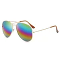 Classic gold frame aviator sunglasses with vibrant rainbow mirrored colored lenses - D06 Y-1 / Gold Frame Rainbow Lens
