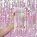 Macro shot of colorful iridescent PET foil fringe curtain showing reflective texture - 1*2M / Candy Transparent