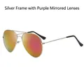 Classic silver frame aviator sunglasses with purple mirrored lenses for men and women - D06 Y-1 / Silver Frame Purple Mirror
