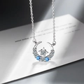 Elegante ster- en maanketting met blauwe en witte zirkonia op zilveren ketting - DZ421-Ster Maan Stijl