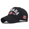 Black cotton baseball cap featuring CANADA embroidery and flag shown at a 45-degree angle - Adjustable / Cotton Black