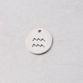 Polished silver stainless steel 15mm round pendant with hollow Aquarius zodiac sign - Aquarius (Steel 11)