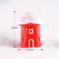Miniature resin Christmas candy house in red with snowy glitter roof and size markers - Red Snow House Style 3