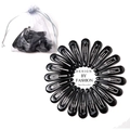 Detailed set of black BB hair clips arranged in a circle with a sheer drawstring storage bag - Black (20 Pieces)