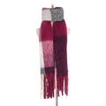Winter plaid scarf with thick fringe tassels in fuchsia red and grey checkered patterns - 190x50+15cm / Burgundy