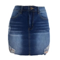 Distressed dark blue denim mini skirt with ripped details and a washed finish for women - S / Dark Blue