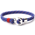 Μπλε ναυτικό βραχιόλι άγκυρα από paracord 550 με ασημί μεταλλικό κούμπωμα - Μπλε με Κόκκινο Λευκό Σχέδιο