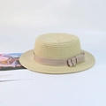 Children's straw sun hat in beige with elegant bow ribbon and wavy brim detail - Beige - Bowknot Flat Top