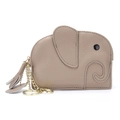 Mini elephant coin purse in taupe pebble leather with golden keychain and zipper - Elephant Gray